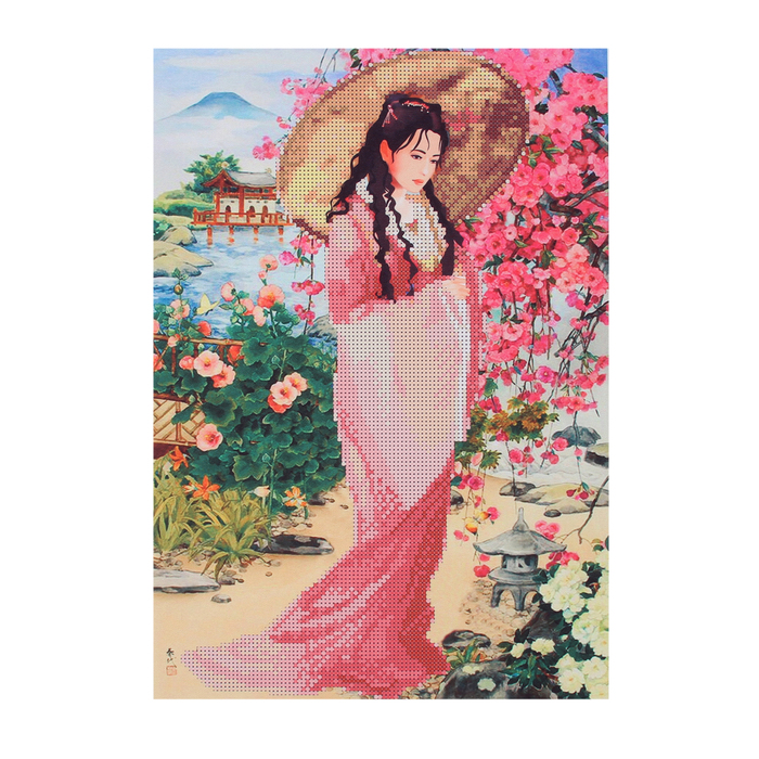 Схема для бисера и креста на габардине "Прогулка в саду"