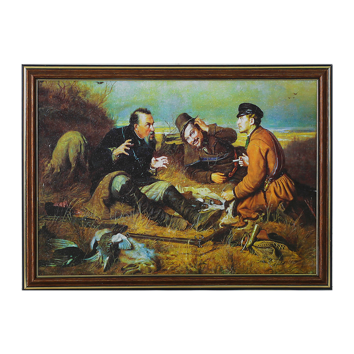 Картина "Охотники на привале" 28х28 см