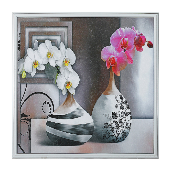Картина "Белый и розовый цветок" 53*53 см