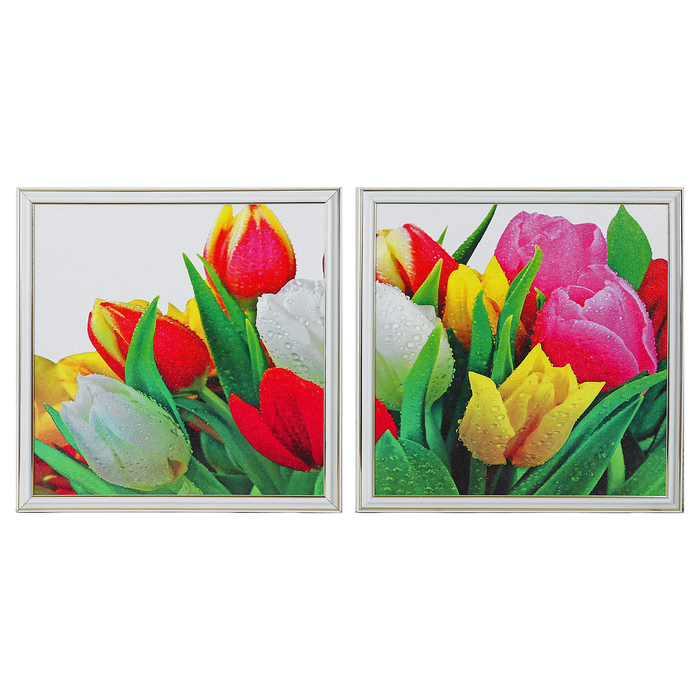 Модульная картина на подрамнике "Яркий букет тюльпанов" 36*36-2,  36*72