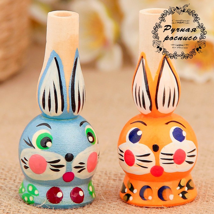 Сувенир - свистулька «Зайка», малый, микс