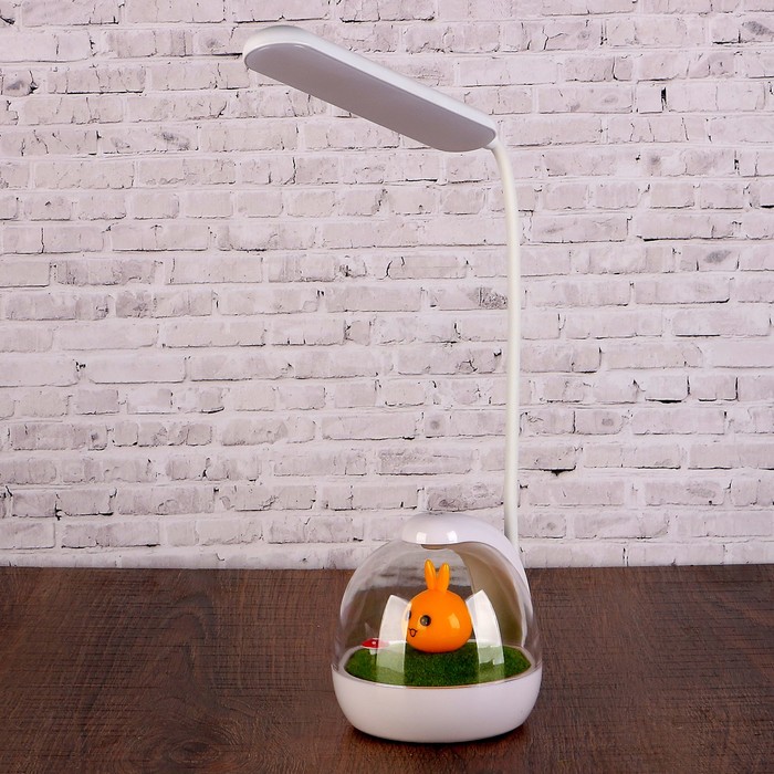 Лампа настольная сенсор 3 режима LEDх20 11W USB АКБ "Зайка на лугу"низ светится 50х11х10см