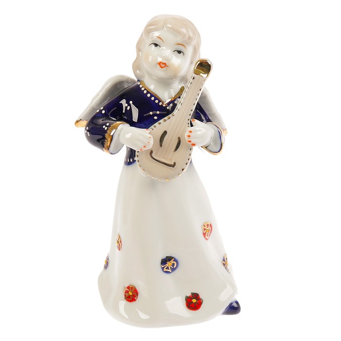 Сувенир керамика "Ангел с лютней" синий кобальт 15х6х7,5 см