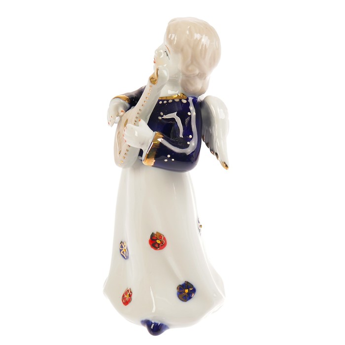 Сувенир керамика "Ангел с лютней" синий кобальт 15х6х7,5 см