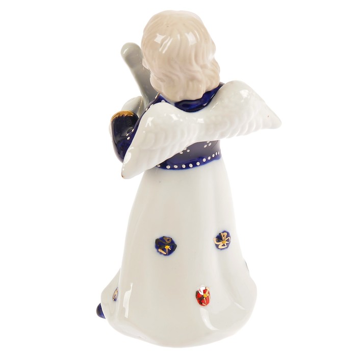 Сувенир керамика "Ангел с лютней" синий кобальт 15х6х7,5 см