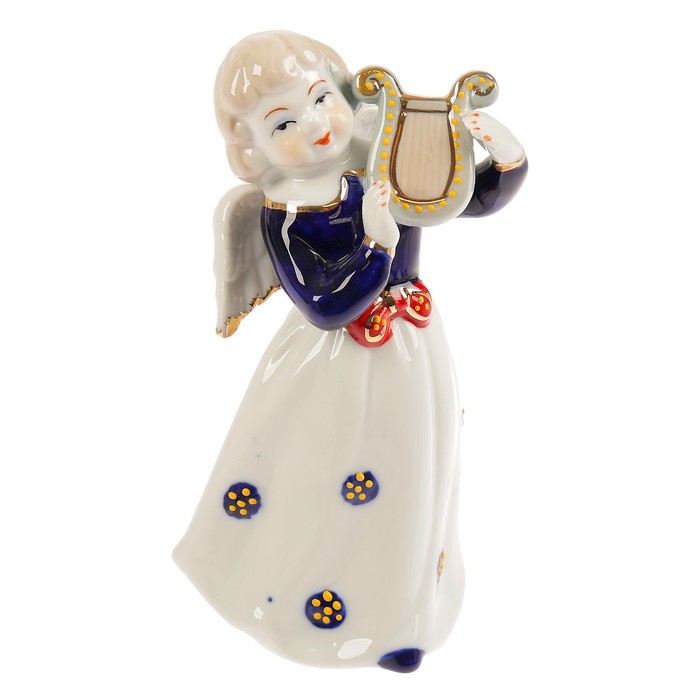 Сувенир керамика "Ангел с лирой" синий кобальт 15х7х5 см