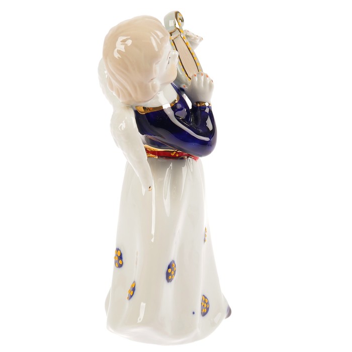 Сувенир керамика "Ангел с лирой" синий кобальт 15х7х5 см