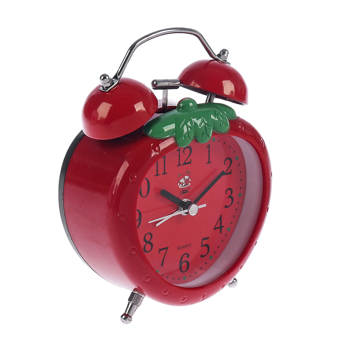 Будильник клубничка, на хромир. ножках, пластик, микс, 10*13см