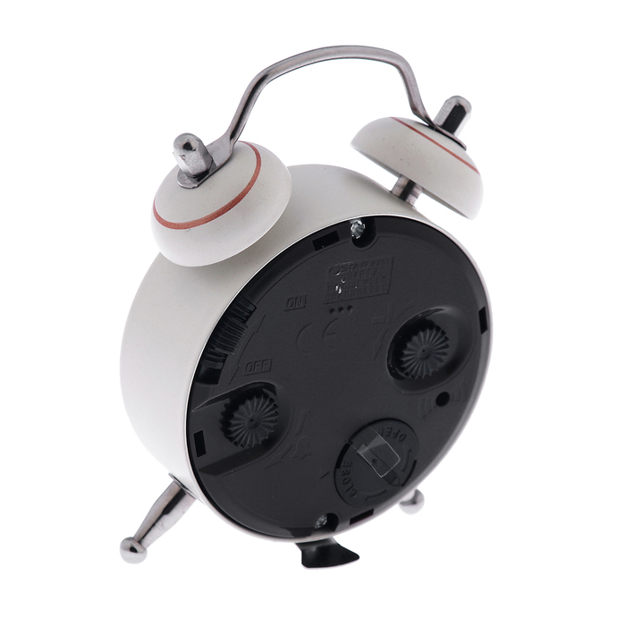 Будильник круг, белый, на хромир. ножках, металл, микс картинки, 5,5*8см