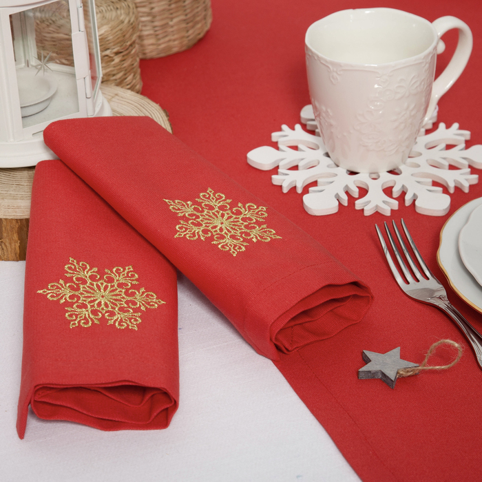 Набор салфеток "Этель" Снег, 40х40 цвет красный, 2 шт, с ВМГО хл, 200 гр/м²