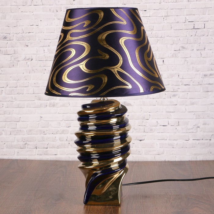 Лампа настольная керамика Е14 40Вт 220В "Смерч" синяя с золотом 41х25х25 см