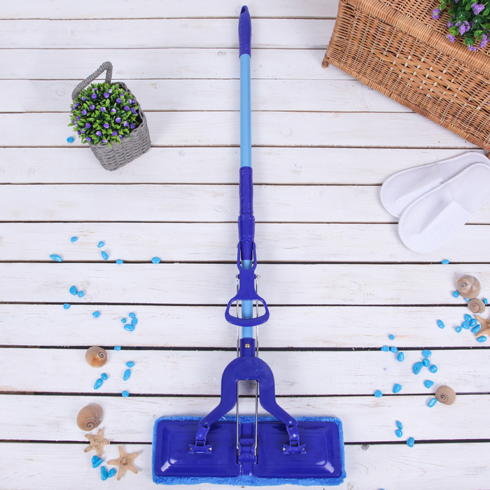 Швабра плоская со складным отжимом, телескопическая окрашенная ручка 33х10х102(130) см