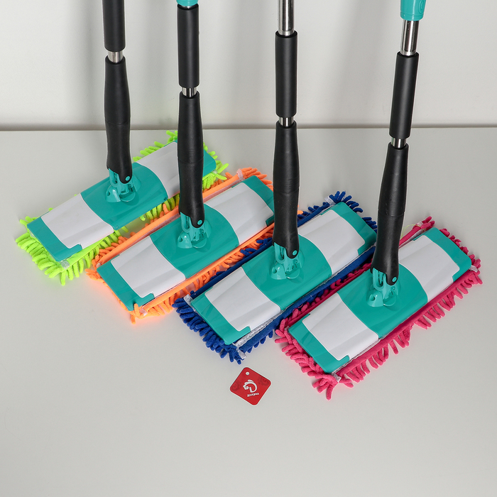 Швабра плоская с отжимом Twist, стальная ручка, микрофибра букли 33,5х10,5х95(120) см