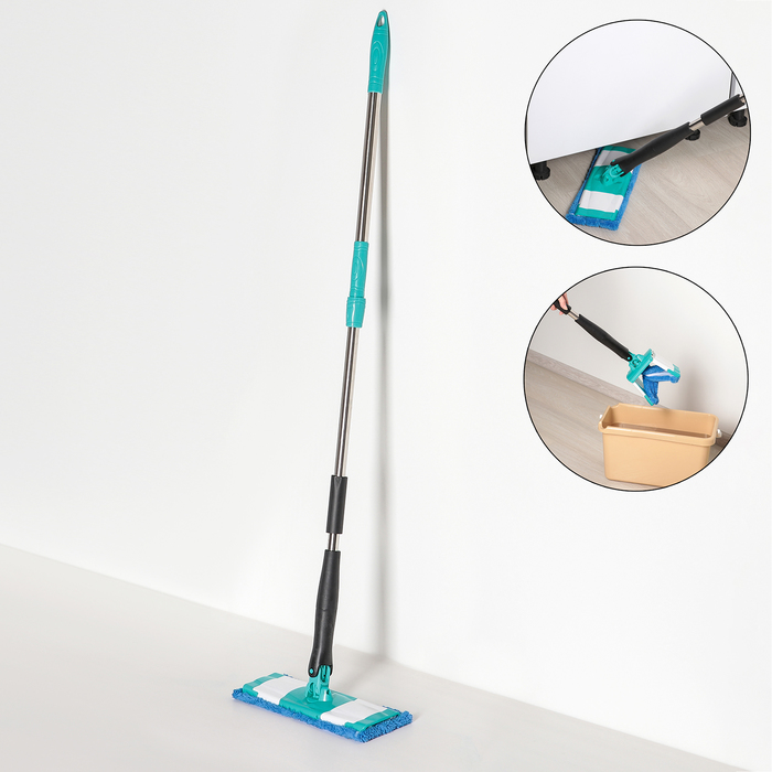 Швабра плоская с отжимом Twist, стальная ручка, микрофибра букли 33,5х10,5х95(120) см