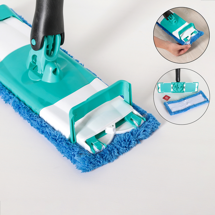 Швабра плоская с отжимом Twist, стальная ручка, микрофибра букли 33,5х10,5х95(120) см