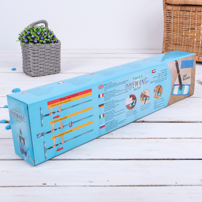 Швабра плоская с отжимом Twist, стальная ручка, микрофибра 33,5х10,5х95(120) см