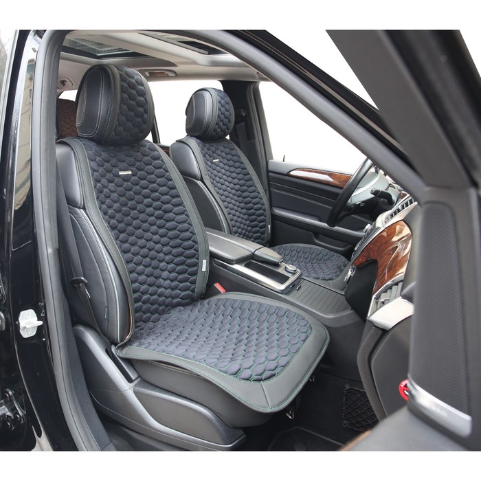 Накидки на передние сиденья CAPRI, экокожа, черно-зеленый, набор 2 шт.