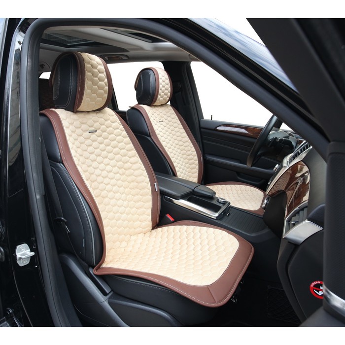 Накидки на передние сиденья CAPRI, экокожа, коричнево-бежевый, набор 2 шт.