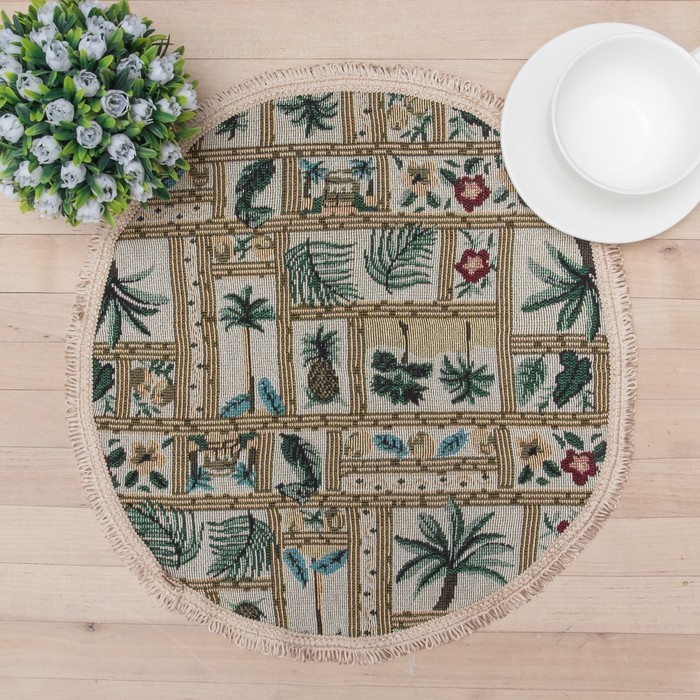 Салфетка "Этель" Тропический остров с бахромой d40 см