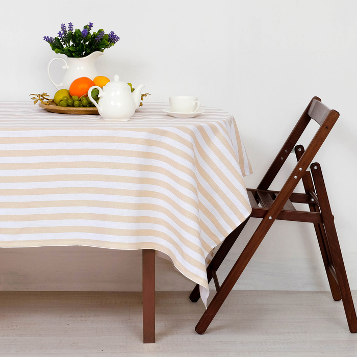 Скатерть "Этель" Бежевая полоска 150х250 см, рогожка,160 гр/м2