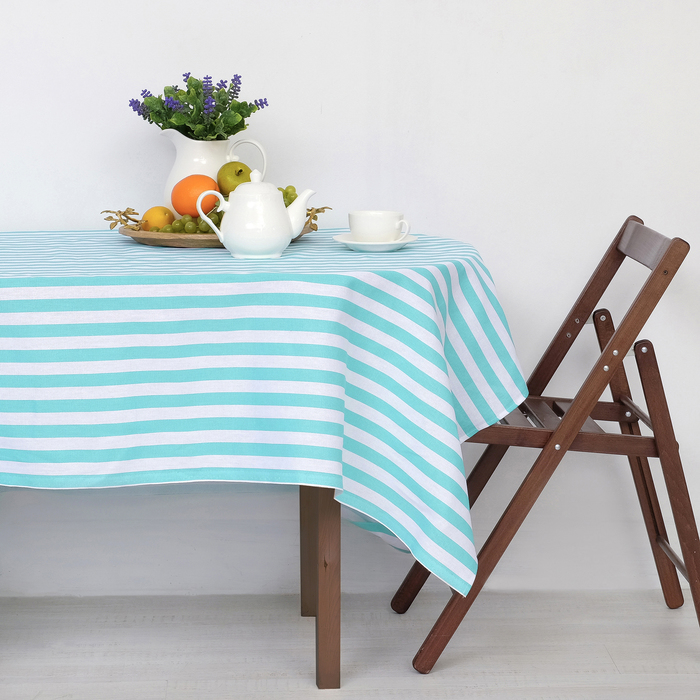 Скатерть "Этель" Бирюзовая полоска 150х300 см, рогожка,160 гр/м2