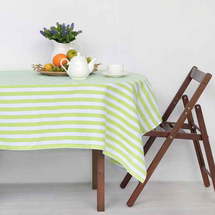 Скатерть "Этель" Зеленая полоска 150х150 см, рогожка,160 гр/м2