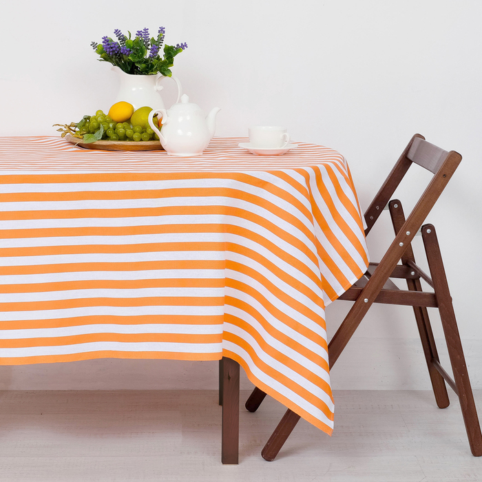 Скатерть "Этель" Персиковая полоска 150х250 см, рогожка,160 гр/м2