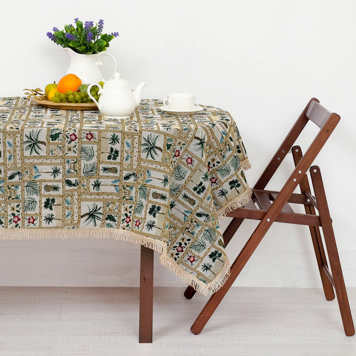 Скатерть из гобелена "Этель" Тропический остров с бахромой, 140х160 ± 2 см
