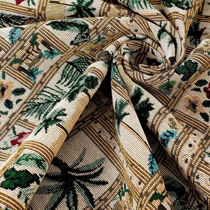 Скатерть из гобелена "Этель" Тропический остров с бахромой, 140х160 ± 2 см