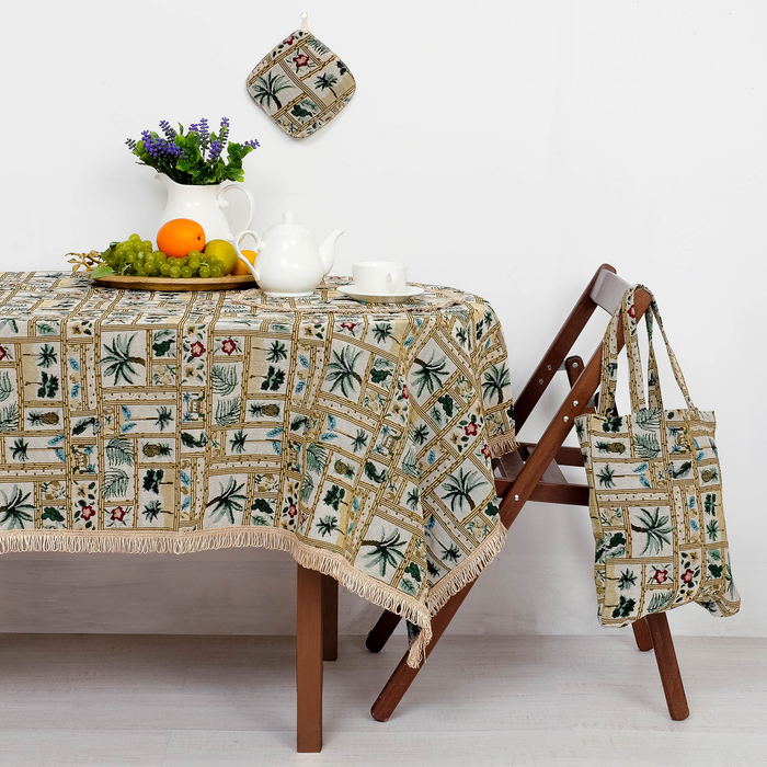 Скатерть из гобелена "Этель" Тропический остров с бахромой, 140х160 ± 2 см