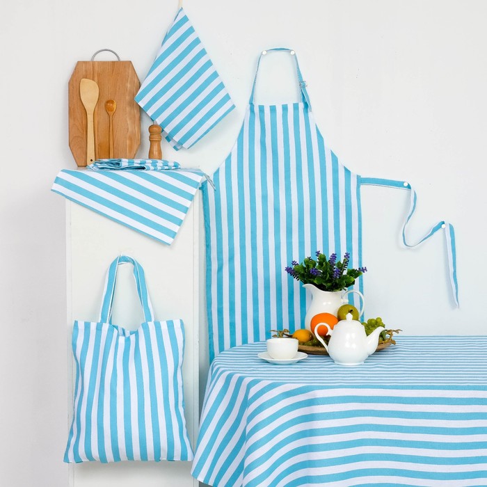 Сумка хозяюшке "Этель" Голубая полоска 40х50х6 см, рогожка,160 гр/м2