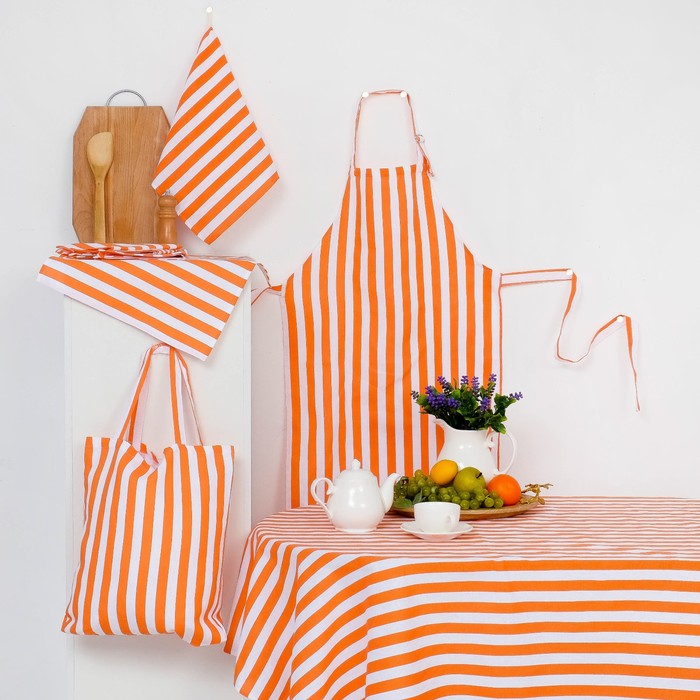 Сумка хозяюшке "Этель" Персиковая полоска 40х50х6 см, рогожка,160 гр/м2