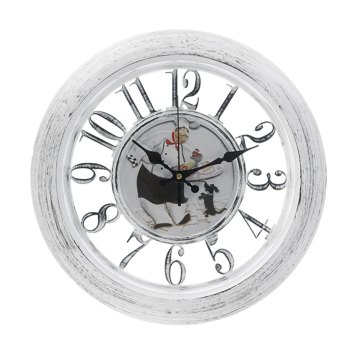 Часы настенные "Поварёнок", круглые, прозрачные, рама белая, цифры по ободу, d=34 см