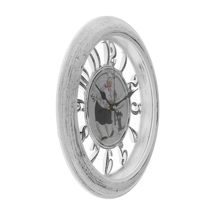 Часы настенные "Поварёнок", круглые, прозрачные, рама белая, цифры по ободу, d=34 см