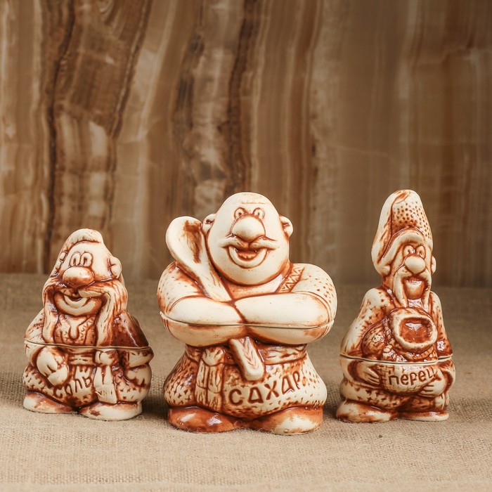 Набор для специй "Мужички" соль, сахар, перец