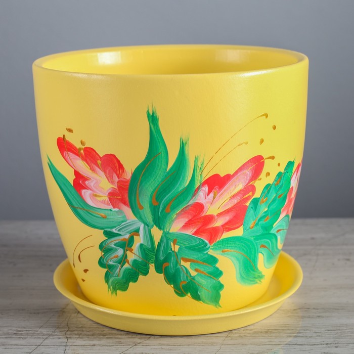 Цветочный горшок "Осень" 3,0 л роспись на желтом лак   микс