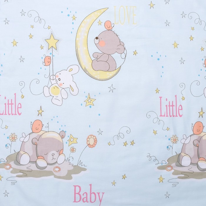 Комплект в кроватку 7 пр. "Мишка на луне", цвет голубой, сатин, хл100 115 гм
