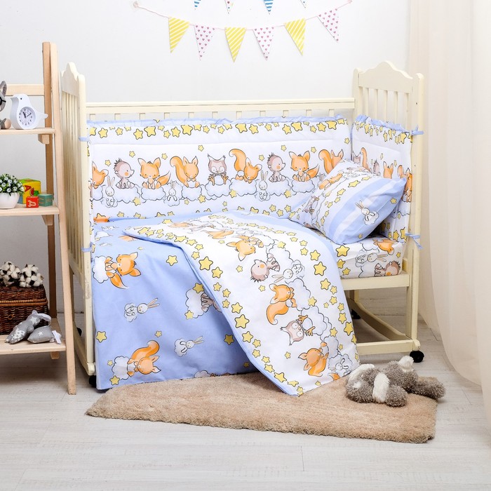 Детское постельное бельё "Зверята", 110х140, 90х150, 40х60 см, цвет голубой, бязь хл100 120 гм