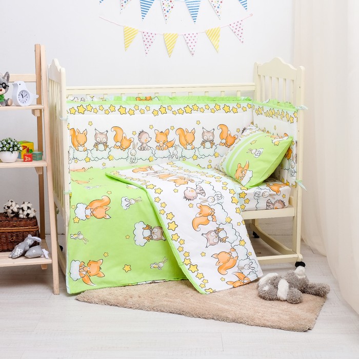 Детское постельное бельё "Зверята", 110х140, 90х150, 40х60 см, цвет салатовый, бязь хл100 120 гм
