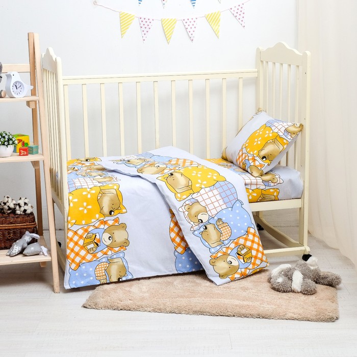 Детское постельное бельё "Спокойной ночи", 110х140, 90х150, 40х60 см, цвет голубой, бязь хл100 120 гм