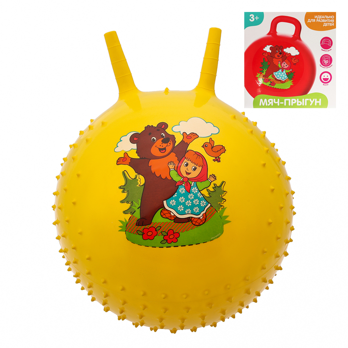 Мяч прыгун с рожками массажный "Миша и Маша" d=55 см, 420 гр, цвета микс