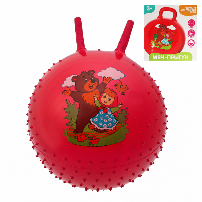 Мяч прыгун с рожками массажный "Миша и Маша" d=55 см, 420 гр, цвета микс