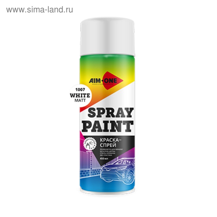 Краска-спрей белая матовая AIM-ONE, 450 мл, аэрозоль