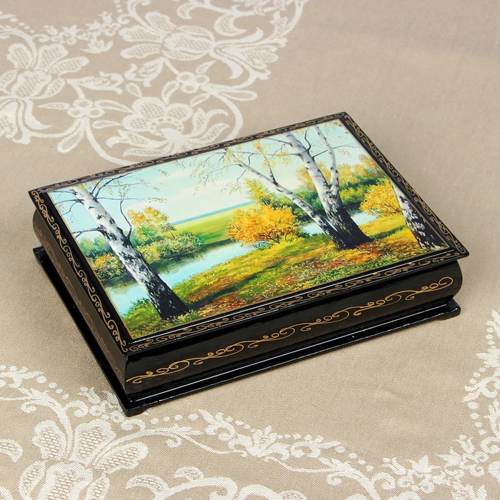 Шкатулка «Берёзы у пруда», 17×22 см, лаковая миниатюра