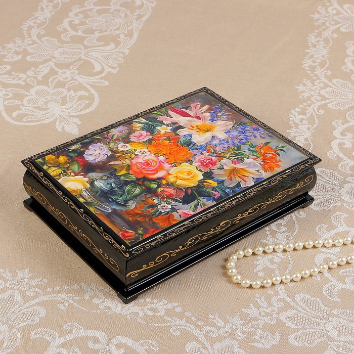 Шкатулка «Цветы в прозрачной вазе», 17×22 см, лаковая миниатюра