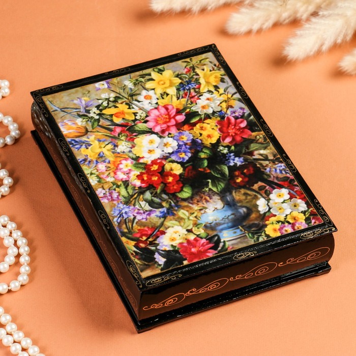Шкатулка «Букет в вазе», 16×22 см, лаковая миниатюра, микс шкатулка букет цветов в вазе белая 10×14 см лаковая миниатюра