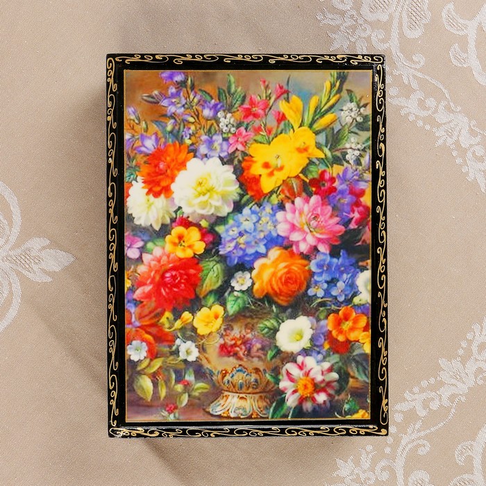 Шкатулка «Цветы в фарфоровой вазе», 17×22 см, лаковая миниатюра