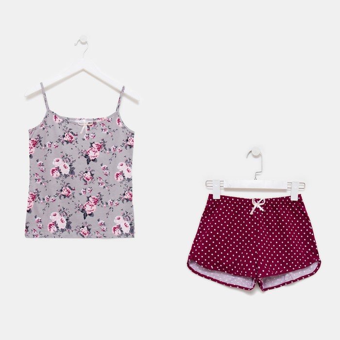 Пижама женская (майка, шорты)  633/2 цвет серый/бордовый, р-р 42