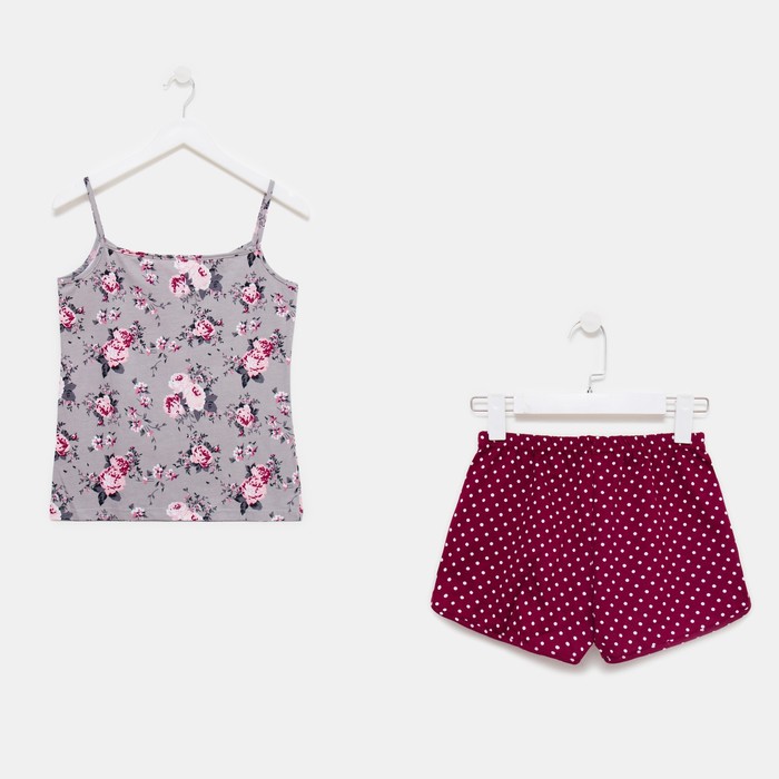 Пижама женская (майка, шорты) 633/2 цвет серый/бордовый, р-р 42