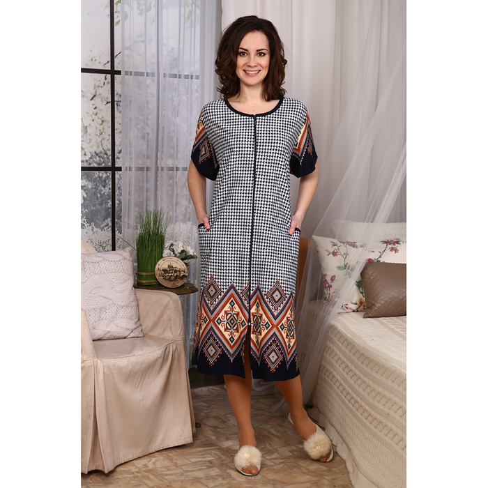 Халат женский на молнии 578 цвет чёрно-белый, р-р 68